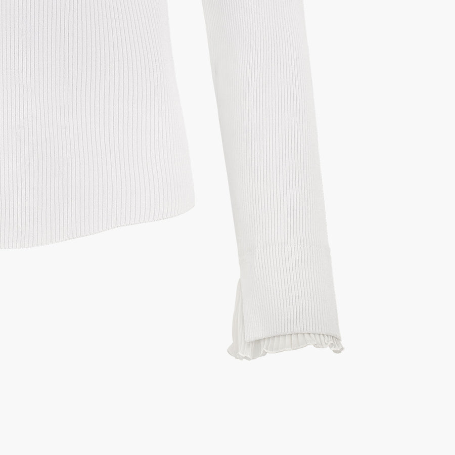 DOUBLE FRILL HIGH-NECK RIBBED KNIT