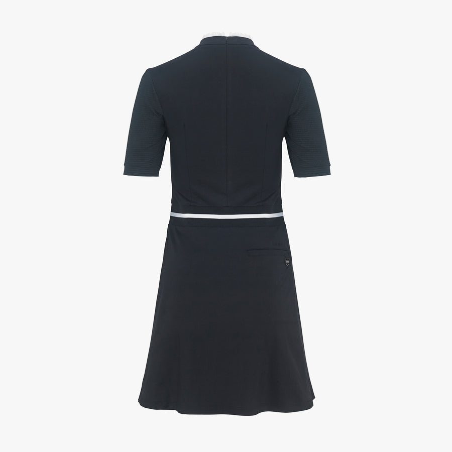 PUFF SLEEVE PLEATS NECK DRESS