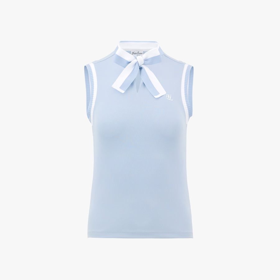 KNIT RIBBON SLEEVELESS T-SHIRT