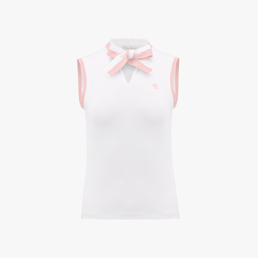 KNIT RIBBON SLEEVELESS T-SHIRT