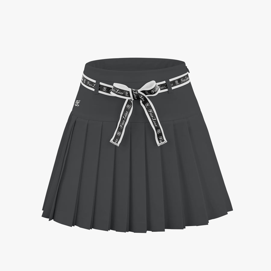 HIGH-WAIST RIBBON SET PLEATED SKIRT