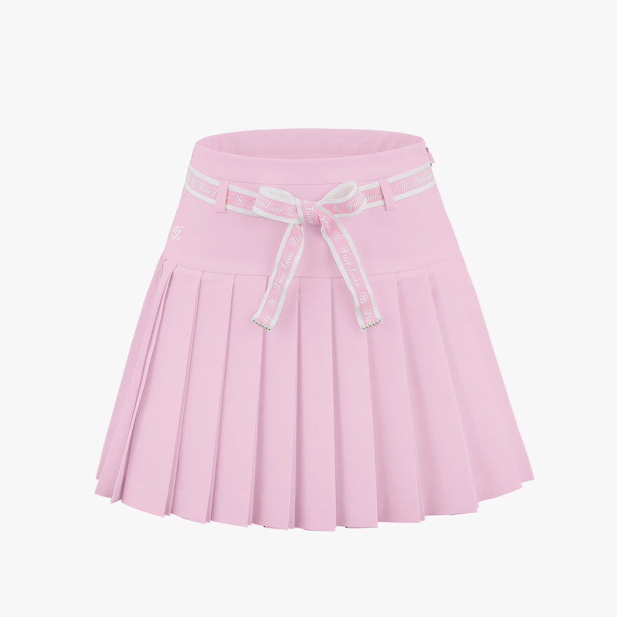 HIGH-WAIST RIBBON SET PLEATED SKIRT