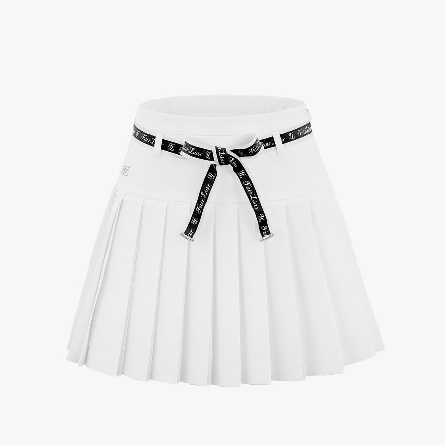 HIGH-WAIST RIBBON SET PLEATED SKIRT