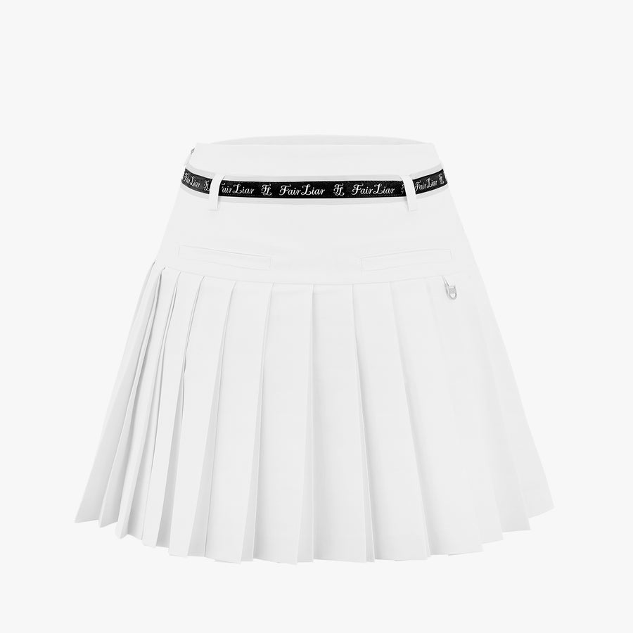 HIGH-WAIST RIBBON SET PLEATED SKIRT