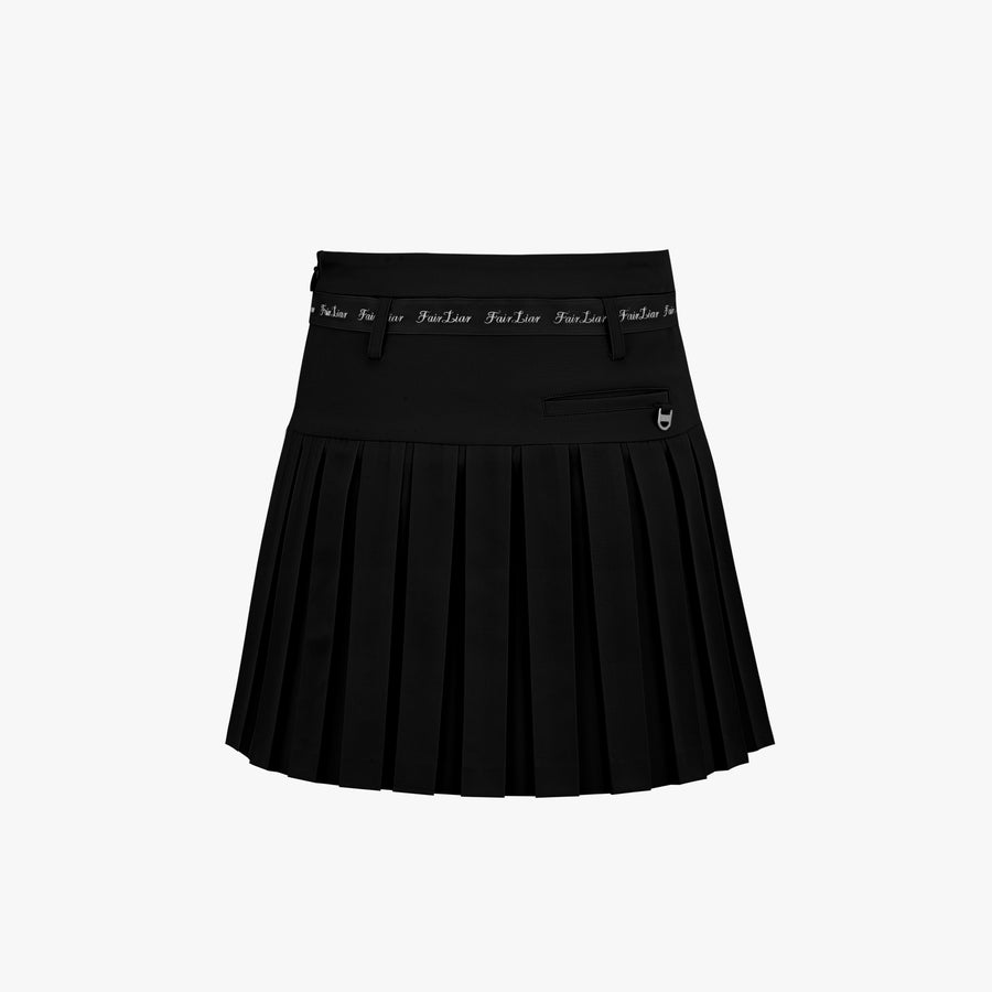 RIBBON BELT HIGH-WAIST DOUBLE PLEATED SKIRT