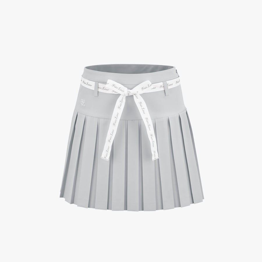 RIBBON BELT HIGH-WAIST DOUBLE PLEATED SKIRT