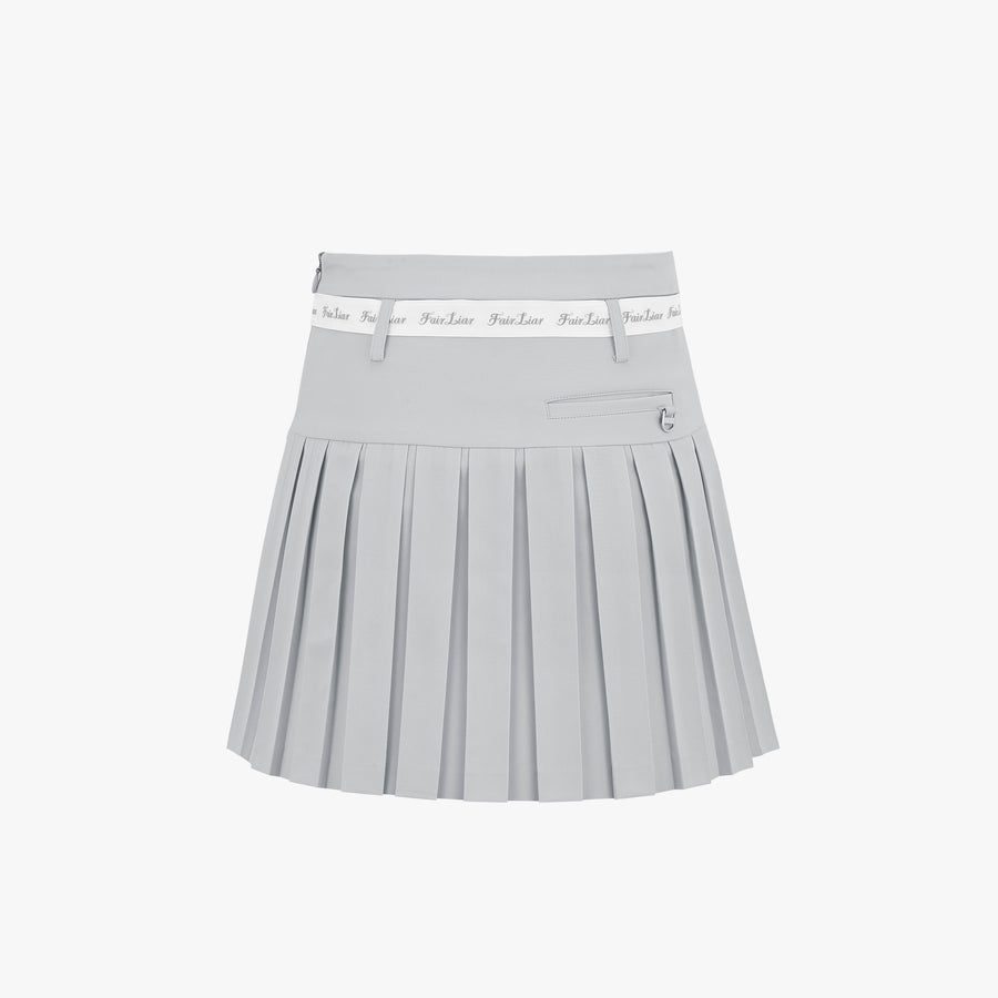 RIBBON BELT HIGH-WAIST DOUBLE PLEATED SKIRT