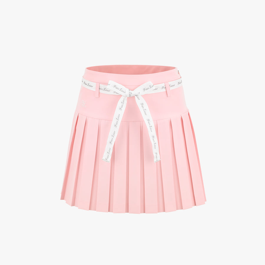 RIBBON BELT HIGH-WAIST DOUBLE PLEATED SKIRT