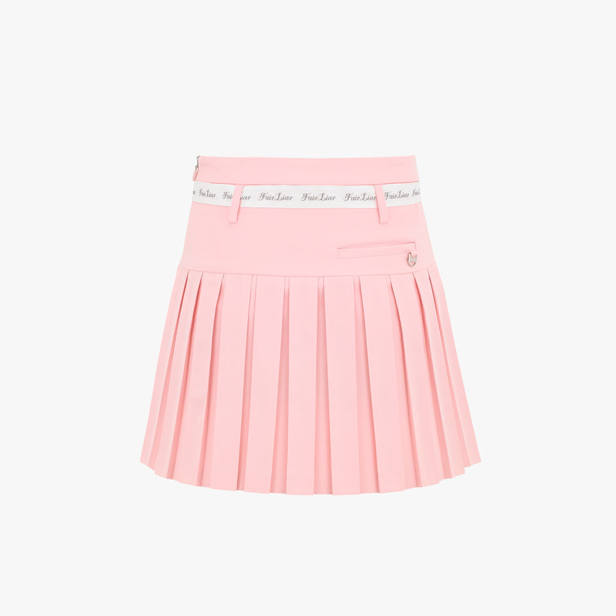 RIBBON BELT HIGH-WAIST DOUBLE PLEATED SKIRT