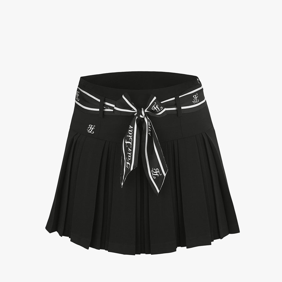 FLOWER BELT HIGH-WAIST PLEATS SKIRT